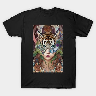 Stunning imaginative and Magical girl with mask of Tiger T-Shirt